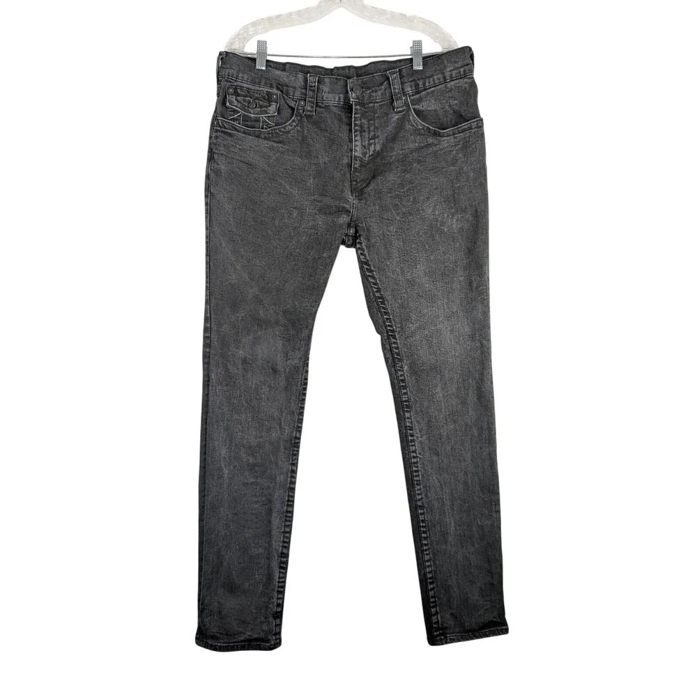 True Religion Rocco Relaxed Skinny Jeans Mens 38 Black Faded Flap‎ Pocket Denim